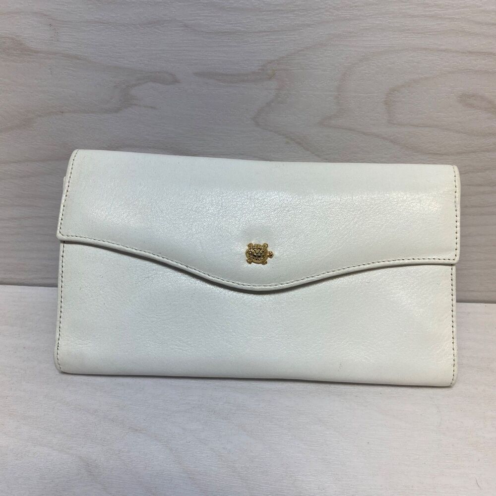 Vintage Bosca Leather Envelope Wallet Clutch Lady Bosca Full Grain Leather White